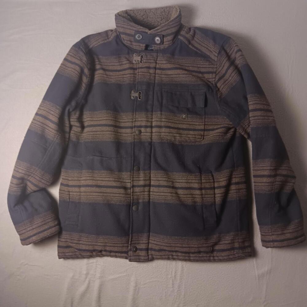 XL ROARK Axeman Jacket Wool Blend Sherpa Lined Coat Navy Blue Striped Outerwear